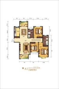 建业香槟圣园户型A1 3室2厅2卫1厨