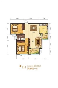 建业香槟圣园户型B1 2室2厅2卫1厨