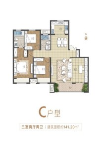 西华建业公园里户型C 3室2厅2卫1厨