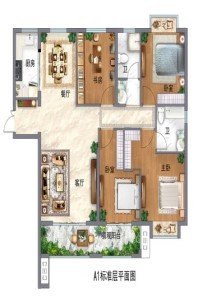 西华美好生活家园A1户型 建筑 面积约129m2 4室2厅2卫1厨