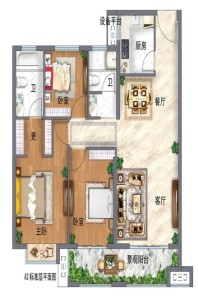 西华美好生活家园A2户型建筑面积约112m2 3室2厅2卫1厨