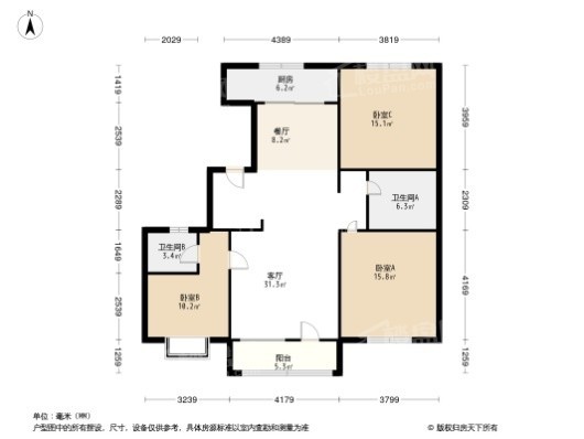 凤凰河山郡108平 3室2厅2卫1厨