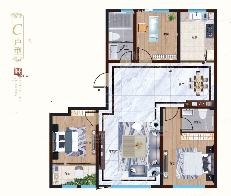 潍坊春景花园3室2厅2卫户型图-潍坊楼盘网