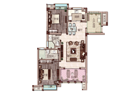 中海神州半岛E6户型（标准层） 2室2厅2卫1厨