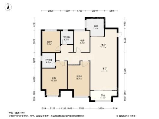 美的翰悦府E户型 4室2厅2卫1厨