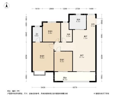 富田城·九鼎华府4号院D户型 3室2厅2卫1厨