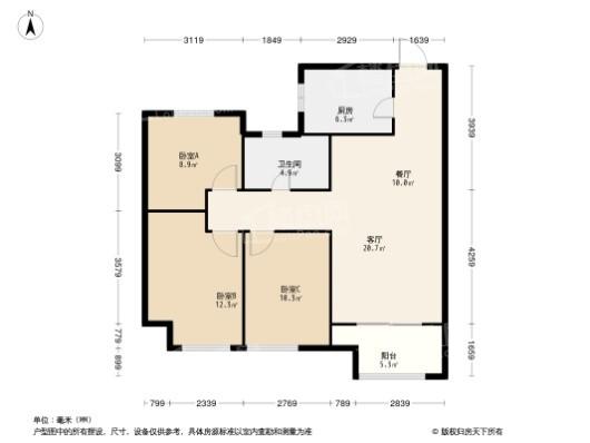 金地正华漾时代3居室户型图