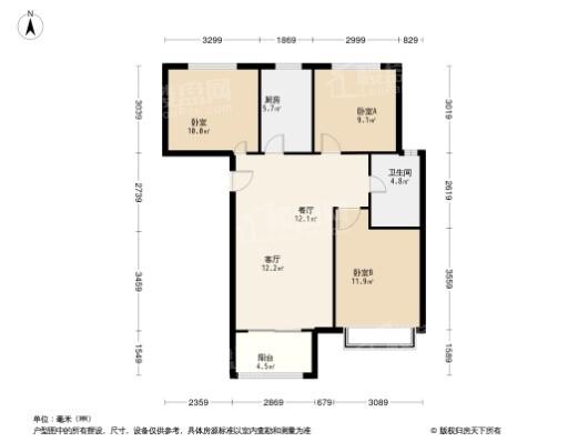 汇泉博澳·东悦城D户型 3室2厅1卫1厨