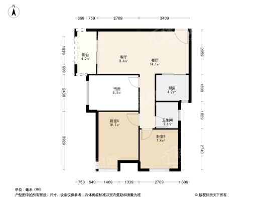 汇泉景悦城3居室户型图