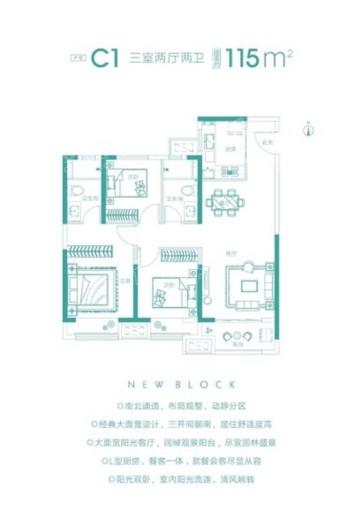 金辉优步花园C1户型 3室2厅2卫1厨