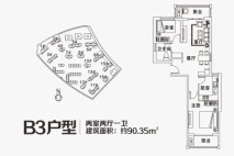 啟福城B3户型 2室2厅1卫1厨