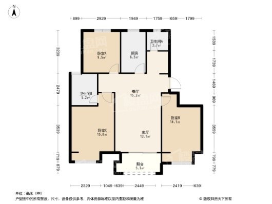 宏江溢彩年华3居室户型图