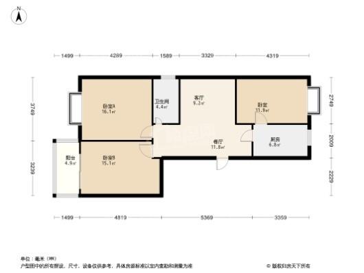 金誉府D户型 3室2厅1卫1厨