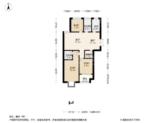 金誉府3居室户型图