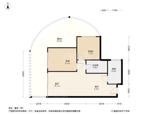 佳兆业山海湾B1户型 2室1厅1卫1厨