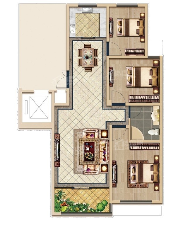 潍坊瑞峰清华坊3室2厅2卫户型图-潍坊楼盘网