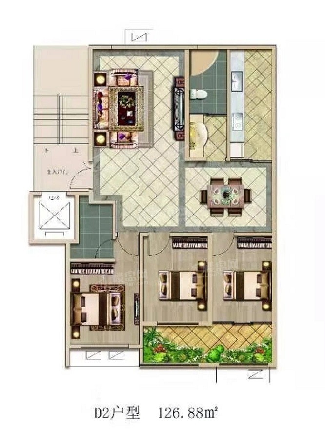 潍坊瑞峰清华坊3室2厅2卫户型图-潍坊楼盘网