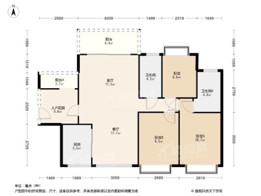 新城悦隽H户型 3室2厅2卫1厨