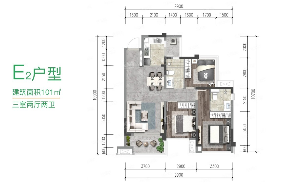 南充优品道·曦岸峰景4室2厅2卫户型图-南充楼盘网