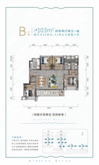 中海十里觀瀾B户型103㎡ 4室2厅2卫1厨