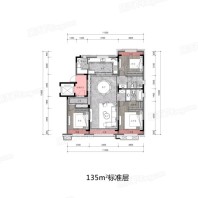 中海云麓公馆135平米户型图 3室2厅2卫1厨