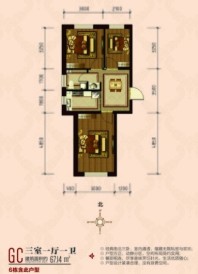 东方新嘉园GC户型图 3室1厅1卫1厨