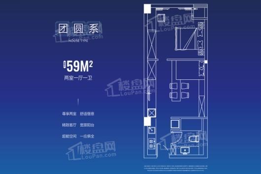 新龙江城市广场59平米户型 2室1厅1卫