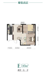国合悦澜山E户型65平 2室1厅1卫1厨