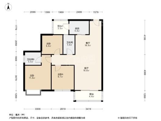 睿翔·瑞园2居室户型图