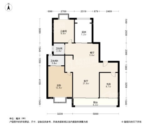 中浩德·山水文苑3居室户型图