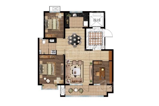 济宁尚龙原著·观湖3室2厅2卫户型图-济宁楼盘网