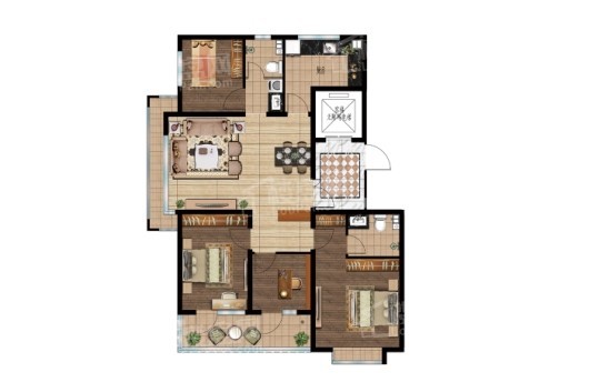 济宁尚龙原著·观湖3室2厅2卫户型图-济宁楼盘网