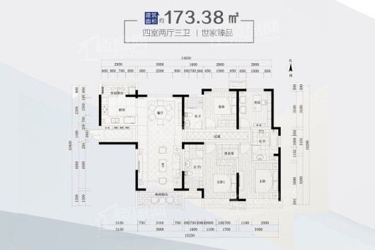 龙湖壹號公馆173.38㎡户型 4室2厅3卫1厨