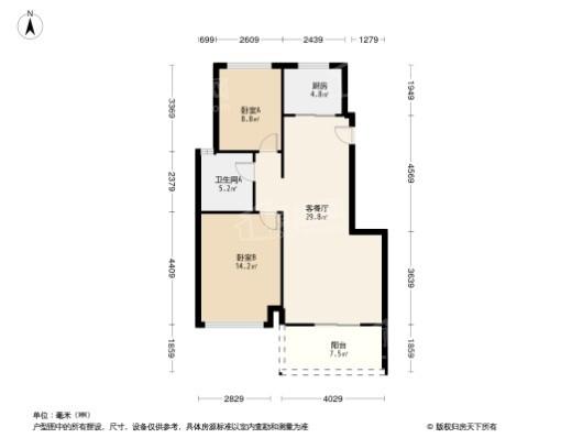 龙光西塘江南大境2居室户型图