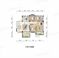 碧桂园滨江府C号户型图 4室2厅2卫1厨