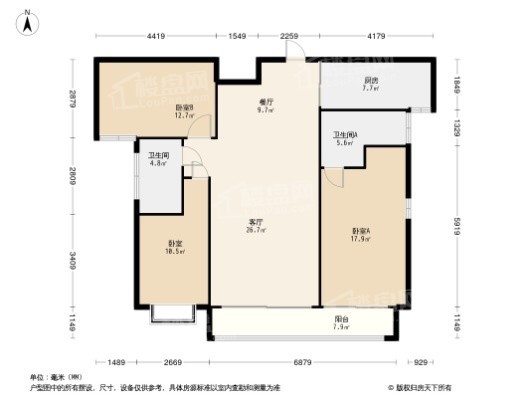 金地·天禧3居室户型图