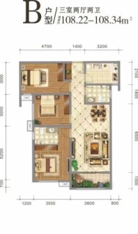 轩和佳苑B户型-108.22-108.34 3室2厅2卫1厨