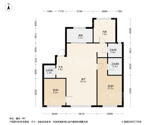 福美健康城3居室户型图