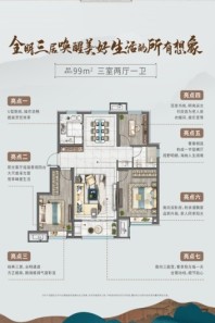 新城金樾府标准层99㎡户型 3室2厅1卫1厨