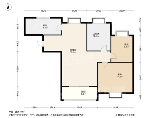武汉恒大国际旅游城建面约84.73平米户型 2室2厅1卫1厨