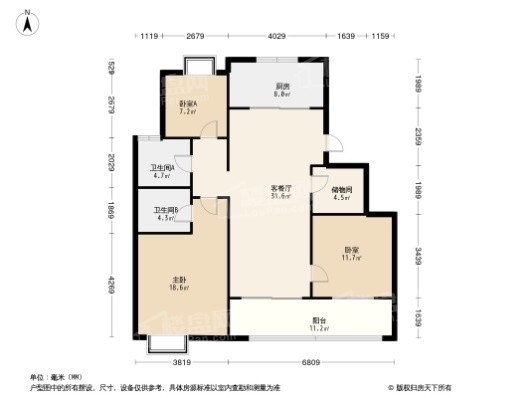 武汉恒大国际旅游城建面约130.93平米户型 3室2厅2卫1厨