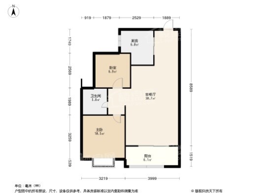 武汉恒大健康城1、3、8、11#建面77.8平米户型 2室2厅1卫1厨