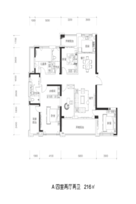 恒瑞·都市荟A 四室两厅两卫 216㎡ 4室2厅2卫1厨