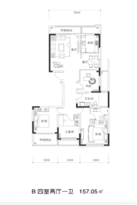 恒瑞·都市荟B 四室两厅一卫 157.05㎡ 4室2厅1卫1厨