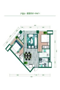 邻居·公园里户型B 2室2厅1卫1厨