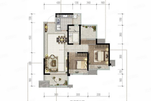 金科·集美江山A1户型， 3室2厅1卫1厨， 建筑面积约84.00平米 3室2厅1卫1厨