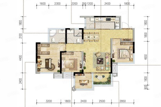 金科·集美江山C5户型， 4室2厅1卫1厨， 建筑面积约98.00平米 4室2厅1卫1厨