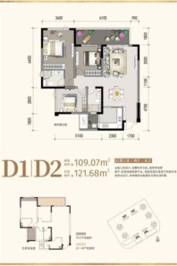 乐至德源·龙湖城邦A区D1丨D2户型 3室2厅2卫1厨