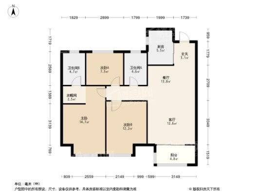 金地名悦3居室户型图