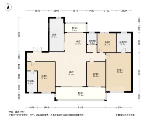 碧桂园天琴湾Y090户型 4室2厅2卫1厨